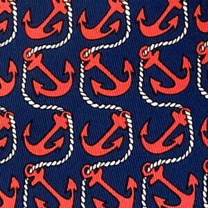 100% REAL HERMES TIE ~ NAVY BLUE W WHITE ROPE & RED SHIP BOAT SAIL ANCHORS XL
